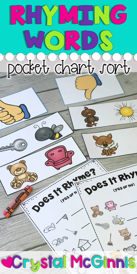 Rhyming Words Anchor Chart Kindergarten, Rhyming Words Activities First Grade, Rhyming Game Kindergarten, Rhyme Recognition Activities, Rhyming Anchor Chart Kindergarten, Rhyming Bulletin Board Ideas, Rhyming Games 1st Grade, Rhyme Activities Kindergarten, Beginning Of The Year Literacy Centers Kindergarten