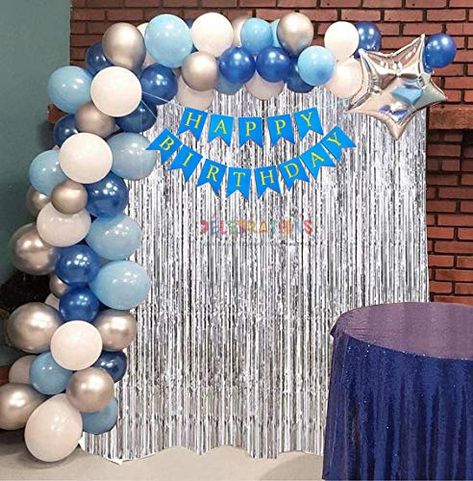 Boys Birthday Decorations At Home, Blue Birthday Set Up, White And Blue Birthday Decoration, Happy Birthday Set Up, Diy Birthday Decorations For Boys, Bday Party Decorations At Home, Blue And White Birthday Decorations, Baby Blue Birthday Party Decorations, 1st Birthday Decoration Ideas At Home