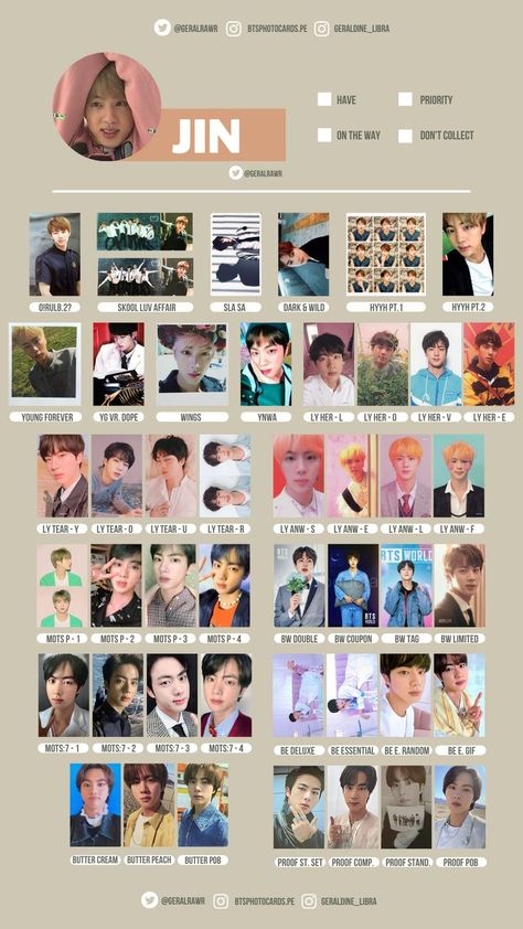 More wishlists on btsphotocards.pe on Instagram and GeralRawr on Twitter!!! Wishlist Template, Army Games, Peach Butter, Jin Photo, Skool Luv Affair, Photo Card Template, Steve Aoki, Bts Merch, Seokjin Bts