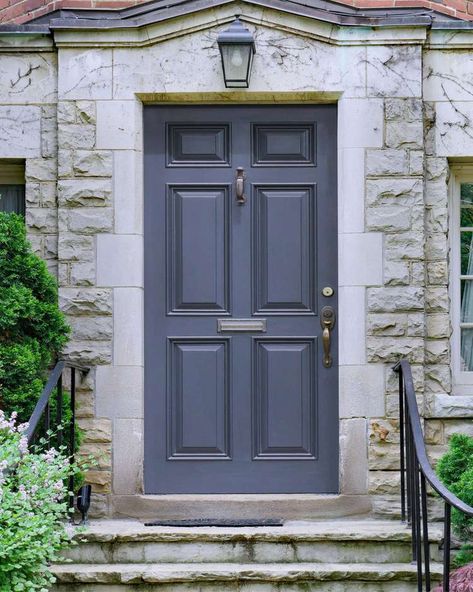 2023 Front Door Paint Color Trends Charcoal Front Door, White Stucco Exterior, Valspar Blue, Grey Front Door, Front Door Paint, Paint Color Trends, Exterior Door Colors, Paint Patterns, Door Painting