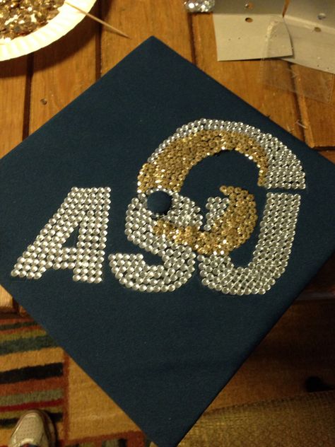 Angelo State University Angelo State University, Cap Ideas, Dream School, Grad Cap, Fabric Glue, Gold Sequins, Graduation Cap, Plastic Canvas, A Logo