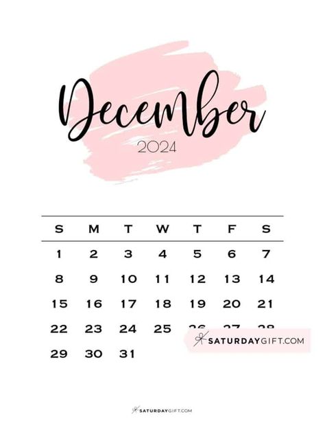 12 DEC Monthly December 2024 Calendar Sunday Start Pink Paint | SaturdayGift Pretty Calendar, Pink Calendar, 2020 Calendar Template, July Calendar, February Calendar, Calendar Designs, Free Calendar Template, November Calendar, October Calendar