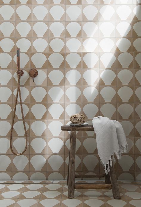 Projects - Exult Design Encaustic Tiles Bathroom, Scallop Tiles, Tiles Bathroom, Patterned Floor Tiles, Encaustic Tile, Tile Stores, House Tiles, Bathroom Colors, Floor Patterns