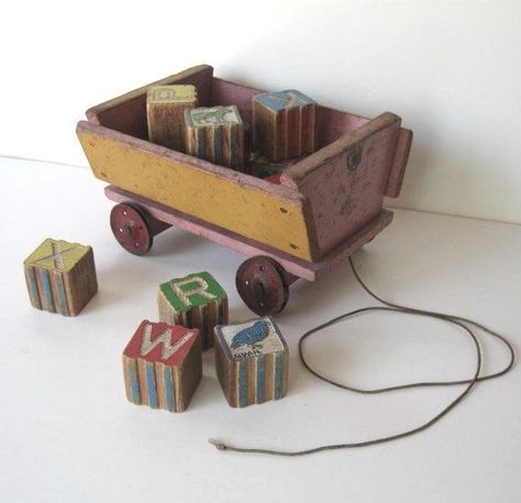 To My Older Brother, Old Fashioned Toys, Wood Wagon, Toy Wagon, Alphabet Blocks, Toy Baby, Older Brother, Miniature Crafts, Baby Toy