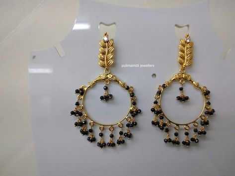 Nallapusalu Earrings Gold, Black Beads Earrings Gold Studs, Black Beads Earrings Gold, Black Bead Earrings Gold, Black Beads Earrings Indian Gold, Black Earrings Indian, Black Beads Ear Rings Gold, Black Beads Earrings, Black Beaded Earrings