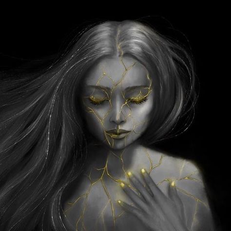 Personal piece inspired by #kintsugi . . . #illustration #digitalart #gold #portrait #art #personalart Kintsugi Illustration, Kintsugi Art Painting, Song Concepts, Watercolor Art Portrait, Kintsugi Tattoo, Michael And Lucifer, Gold Portrait, Character Outline, Kintsugi Art