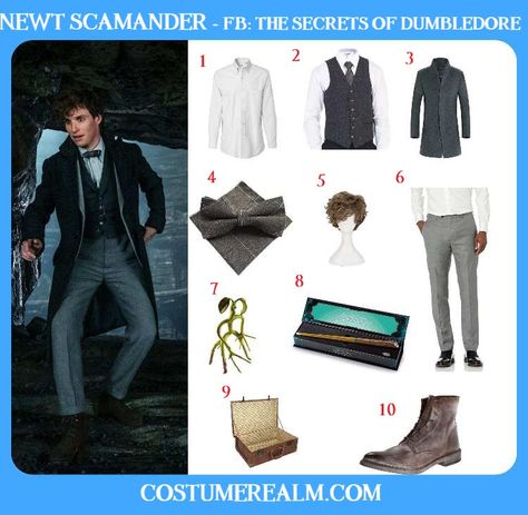 How To Dress Like Newt Scamander Costume Guide For Cosplay & Halloween Dumbledore Halloween Costume, Newt Scamander Outfit, Newt Scamander Costume, Newt Scamander Cosplay, Rolf Scamander, Fantastic Beasts Series, Beast Costume, Costume Guide, Dark Academy