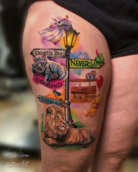 Narnia Tattoo Ideas, Narnia Tattoo, Wall E Movie, Disney Sleeve Tattoos, Wonderland Tattoo, Disney Tattoo, Leg Tattoos Women, Dope Tattoos For Women, 1 Tattoo