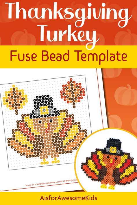 Turkey Perler Bead Patterns, Leaves Printable, Template Craft, Pilgrim Hat, Kids Printables, Melty Bead Patterns, Thanksgiving Craft, Pearl Beads Pattern, Turkey Craft