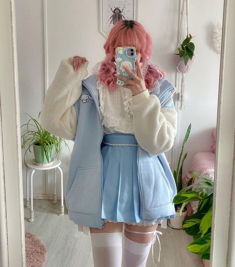 Cinnamoroll Jacket, Soft Pastel Outfits, Pastel Outfits Aesthetic, Pastel Blue Outfit, Kawaii Outfit Ideas, Blue Outfits, Pastel Outfit, Cute Comfy Outfits, Blue Outfit