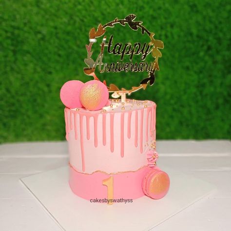 Simple Anniversary Cake, Simple Anniversary Cakes, Macaron Cakes, Pink Birthday Cake, Pink Birthday Cakes, Rainbow Cookies, Chocolate Drip, Chocolate Decorations, Cake Lover