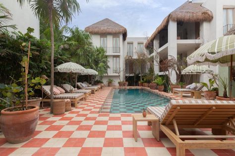 Greek Hotel, Dipping Pool, Tulum Travel Guide, Hotel Garden, Tulum Hotels, Tulum Beach, Best Boutique Hotels, Mexico Destinations, Bungalow Style