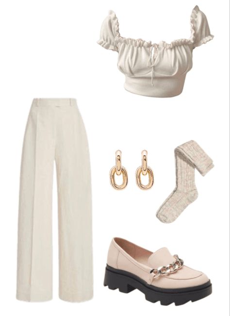 Gold Outfit Aesthetic Casual, Soft Light Academia Outfits, Light Academia Female Outfits, Creme Clothes Aesthetic, Classical Aesthetic Outfits, Light Akademie Aesthetic Outfit, Soft White Outfit Aesthetic, Soft Glam Aesthetic Outfits, Light Feminine Clothes