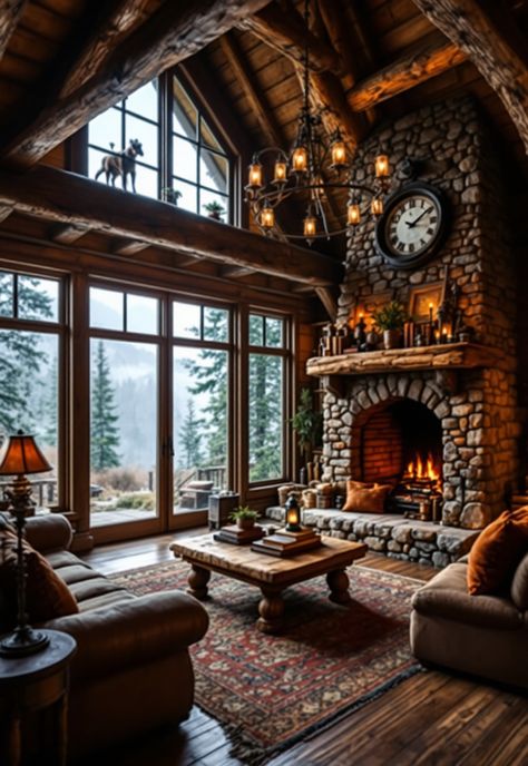 Small Cabin Interior Ideas Elegant Log Cabin Interior, Cabincore Interior Design, Cozy Rustic Cabin Interior, Mountain Cabin Interior Design, Fireplace In Cabin, Native American Designs Pattern Ideas, Small Cabin Interior Ideas, Mountain Cottage Interiors, Cabin House Interior