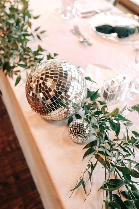 Disco Tablescape, Rosie Hardy, Round Table Centerpieces, Cascading Flowers, Nye Wedding, Disco Theme, Key West Wedding, Future Wedding Plans, Flower Centerpieces Wedding