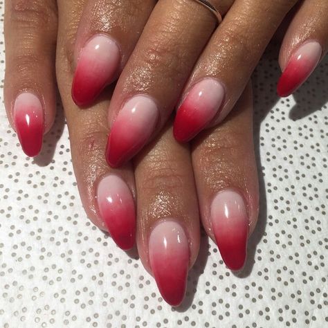 Red And White Ombre Nails Acrylic, Valentines Ombre Nails, Nails Design Almond Shape, Birthday Nails 21st, Trendy Birthday Nails, Nails Design Almond, Wedding Nails Almond, Red Ombre Nails, Elegant Touch Nails