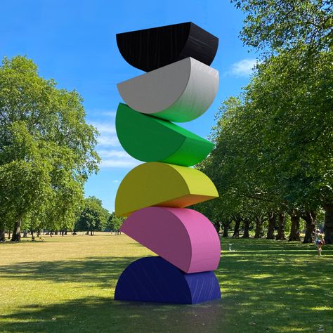 Totem pole inspired sculpture for Victoria Park East London #sculpture #publicart #geometric #colorful # playful #totem Sculptural Signage, Festival Totem, School Library Posters, Balance Sculpture, Public Art Sculpture, Totem Pole Art, Totem Design, Library Posters, Pole Art