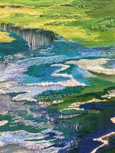 Woven Landscape, Landscape Weaving, Woven Tapestry Art, Tapestry Loom Weaving, Art Yarn Weaving, Tactile Art, Simpul Makrame, Tapestry Loom, Fiber Wall Art