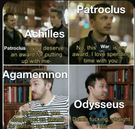 Mythology Humor, Roman Myth, Greek Memes, Song Of Achilles, Mythology Books, Greek Mythology Humor, Greek Mythology Gods, Achilles And Patroclus, History Jokes