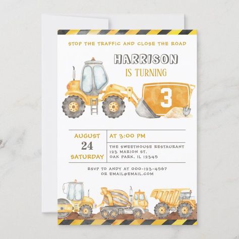 Stop The Traffic Construction Trucks Boy Birthday #KidsBirthday #BouncingCastle Construction Party Invitations, Truck Party Invitations, Dump Truck Party, Construction Invitations, 80 Birthday, Construction Birthday Invitations, Construction Theme Birthday Party, Construction Birthday Party, 80th Birthday Invitations