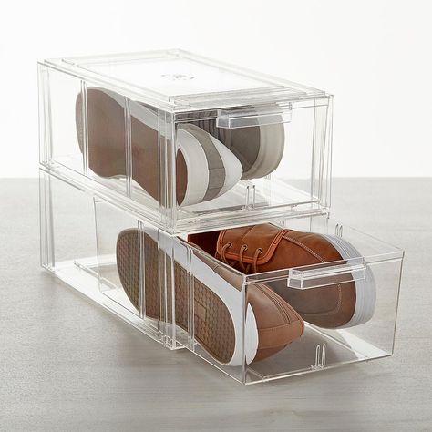 Clear Stackable Men's & Athletic Shoe Drawer | The Container Store Shoe Bin, Shoe Drawer, Acrylic Drawers, Diy Drawers, Bed Storage Drawers, Small Closet, The Container Store, Organize Drawers, Diy Closet