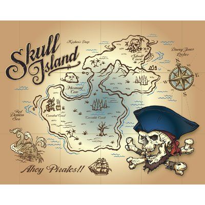 Zoomie Kids Huggard Skull Island 94' L x 118" W 6-Panel Wall Mural Fantasy Brown, Map Wall Mural, Wall Appliques, Pirate Adventure, Skull Island, Nautical Map, 3d Wall Decor, Embossed Wallpaper, World Map Wall