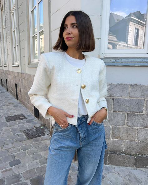 White Tweed Blazer Outfit, Tweed Blazer Outfit, Tweed Jacket Outfit, Bob Fosse, Posh Spice, Capsule Wardrobe Outfits, White Tweed, Wardrobe Outfits, Street Style Inspiration