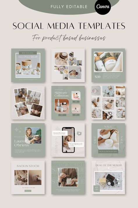 100 Instagram Post Templates – For Product-Based Business! Instagram Grid Design, Instagram Branding Design, Instagram Font, Business Model Canvas, Product Based Business, Social Media Poster, Social Media Templates, Creative Ads, Instagram Design