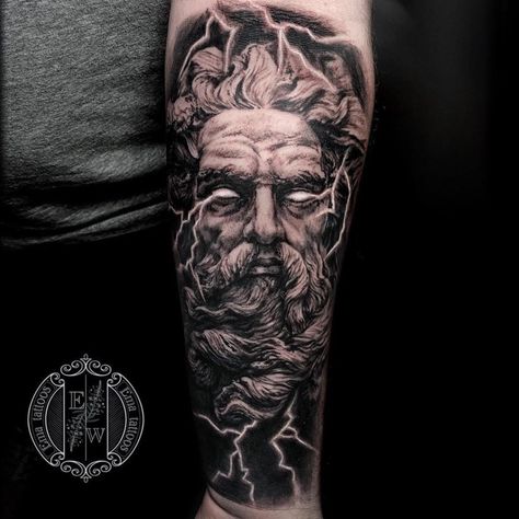 Sleeve Tattoos For Guys Forearm, Tattoos For Guys Forearm, Greek God Tattoo, Sleeve Tattoos For Guys, Poseidon Tattoo, Lightning Tattoo, Zeus Tattoo, Half Sleeve Tattoos, Greek Mythology Tattoos