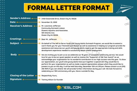 Formal Letter Format: Useful Example and Writing Tips Formal Letter Writing Examples, Formal Letter Format, Formal Letter Writing Format, Cae Exam, Formal Business Letter Format, Letter Writing Format, Formal Letter Writing, Letter Writing Examples, Formal Letter