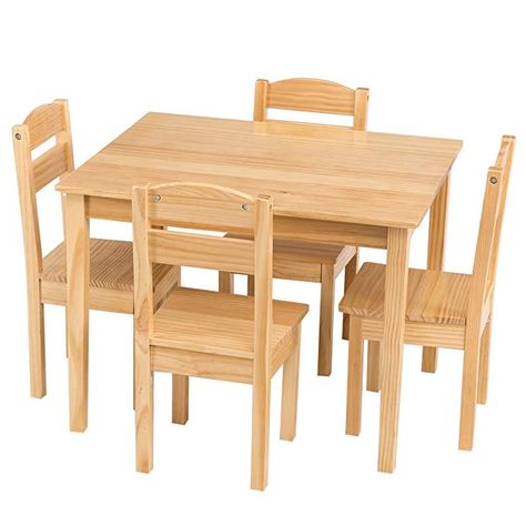 Costzon Kids Wooden Table and Chairs, 5 Pieces Set Includes 4 Chairs and 1 Activity Table, Picnic Table with Chairs (Natural) Kids Wooden Table, Kids Table Set, Kids Table Chair Set, Study Table And Chair, Table Picnic, Toddler Table And Chairs, Wooden Table And Chairs, Toddler Table, Activity Table