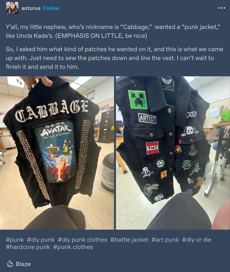 Battle Jacket Ideas, Punk Battle Jacket, Crust Pants, Battle Jackets, Punk Fashion Diy, Battle Jacket, Wholesome Memes, Faith In Humanity, Avatar The Last Airbender