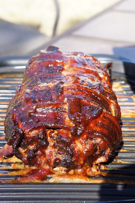 Bacon-Wrapped Smoked Meatloaf - Legends of the Grill Smoked Stuffed Meatloaf, Smoked Meatloaf On Pellet Grill, Cookoff Ideas, Pit Boss Pellet Grill Recipes, Venison Meatloaf, Grilled Meatloaf, Smoked Pork Recipes, Bacon Meatloaf, Elk Recipes