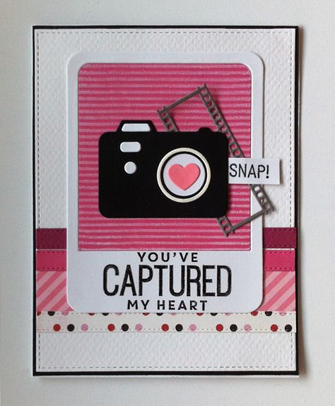 Card heart hearts valentine love camera photo polaroid frame Taylored Expressions, film strip cottage cutz, MFT Cute Cameras 2 Die-namics MFT Picture This stamp set #mftstamps - JKE Film Camera Scrapbook Ideas, Polaroid Valentines Ideas, Camera Cards Handmade, Cute Cameras, Marco Polaroid, Photo Polaroid, Simple Birthday Cards, Valentine Cards Handmade, Action Cards