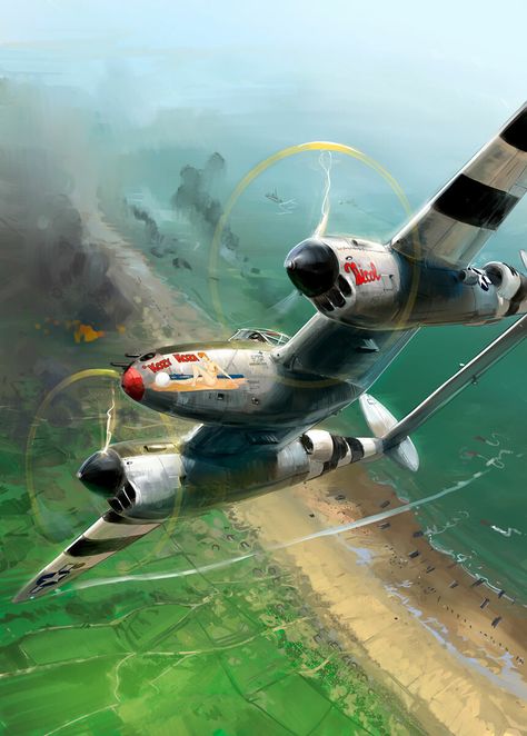 Fighter Planes Art, Wwii Plane Art, Lockheed P 38 Lightning, Ww2 Fighter Planes, Wwii Fighter Planes, Wwii Airplane, Wwii Fighters, Aircraft Painting, Airplane Art