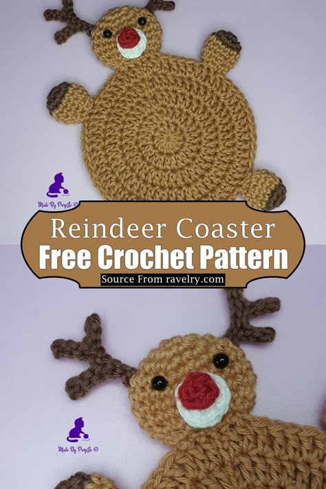 Crochet Xmas Coasters Free Pattern, Santa Coasters Crochet, Reindeer Crochet Coaster, Crochet Turkey Coaster Free Pattern, Christmas Crochet Coasters Free Pattern, Crochet Christmas Coasters Free Patterns, Christmas Crochet Coasters, Christmas Coasters Crochet, Crochet Christmas Coasters