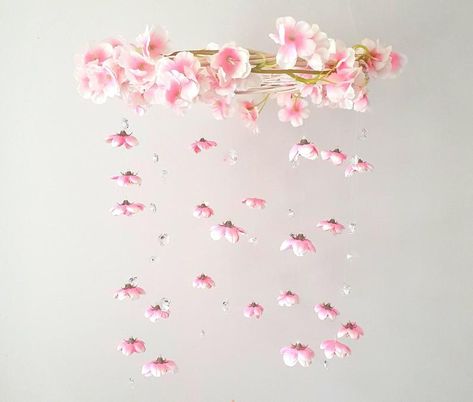 Cherry Blossom Nursery, Fairy Mobile, Cherry Blossom Party, Cherry Blossom Decor, Sunflower Nursery, Floral Mobile, Cherry Blossom Theme, Crystal Mobile, Mobile Girl