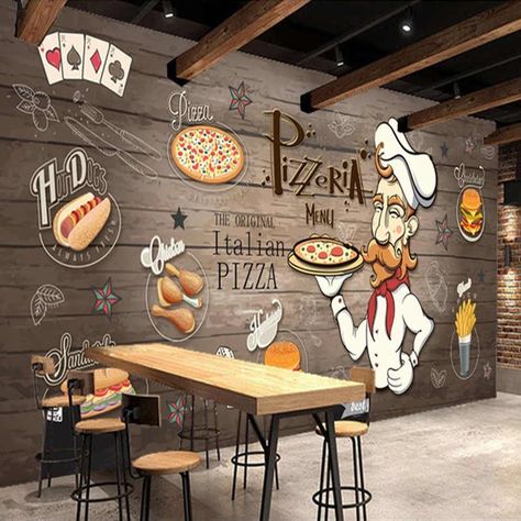 Custom Wall Mural 3D Creative Beverage Juice Art Wall Painting Bar Snack Bar Ice Cream Milk Tea Shop Wall Decor Poster Wallpaper|Wallpapers| - AliExpress Family Mural, Painted Wood Grain, Wallpaper Family, Pizza Wallpaper, Food Background Wallpapers, Wallpaper Classic, Wood Pizza, Food Pizza, Pizza Restaurant