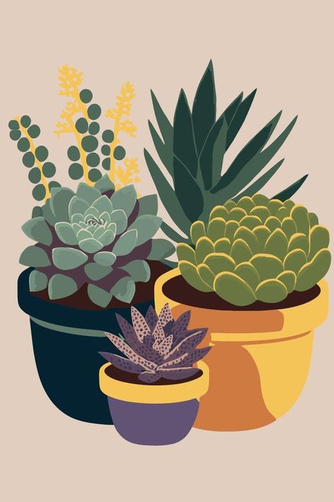 potted plants succulents flat color vector style background poster art print Succulents Illustration, Study Environment, Shop Drawing, Plants Succulents, Style Background, Poster Art Print, Cityscape Photos, Plant Illustration, Color Vector