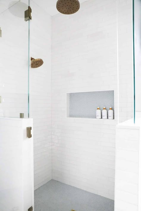 denby court primary bath Tile Walk In Shower, Lake House Bathroom, Subway Tile Showers, Subway Tiles Bathroom, Primary Bath, Cottage Bathroom, Stunning Bathrooms, Bathroom Shower Tile, Boys Bathroom