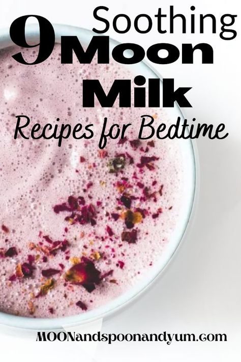 mug of pink moon milk with floral garnish Warm Milk Recipe, Moon Milk Recipe, Moon Milk, Milk Benefits, Ayurvedic Recipes, Herbal Drinks, Health Recipes, Latte Recipe, Mocktail Recipe