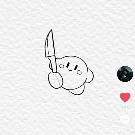 Simple Cartoon Tattoo Ideas, Kirby Knife Drawing, Kirby Outline Tattoo, Tiny Kirby Tattoo, Pokemon With Knife Tattoo, Kirby With A Knife Tattoo, Simple Gaming Tattoo, Kirby Line Art, Simple Kirby Tattoo