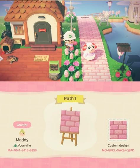 Pink Brick Path Acnh, Pink Pathway Animal Crossing, Animal Crossing Pink Path, Flooring Animal Crossing, Acnh Path, Pink Island, Acnh Paths, Animal Crossing 3ds, Animal Crossing Funny