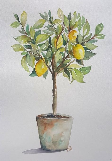 Summer Decorations, Lemon Art, Watercolour Inspiration, Watercolor Projects, Watercolor Plants, Soyut Sanat Tabloları, Diy Summer, Watercolor Paintings Easy, Fruit Painting