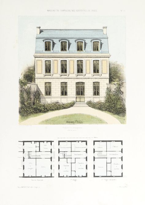 French Chateau Homes, New Urbanism, Build Inspiration, Maker Space, Classic Villa, Vintage House Plans, Grand Homes, House Portraits, House Blueprints