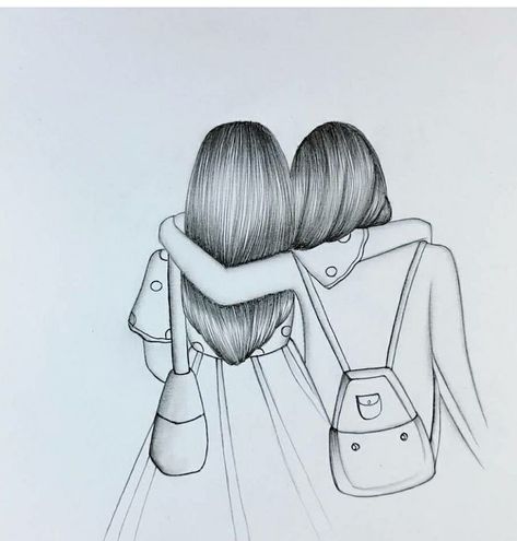 Scaching Ideas, Bff Drawings Sketches, Two Best Friends Sketch, 2 Sisters Drawing, Friends Pencil Drawing, Besties Drawing Best Friends, Best Friend Drawing Sketches, Cute Best Friend Drawings, Beautiful Pencil Sketches