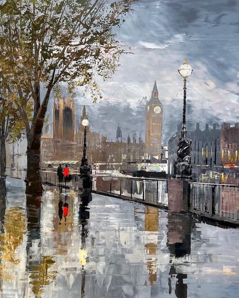 Paul Kenton on Instagram: "London Southbank. #london #art #painting #artist" London Landscape Painting, London Oil Painting, London Painting Acrylic, London City Painting, Places And Spaces Gcse Art, London Art Drawing, Big Ben Painting, Impressionism Architecture, Surroundings Art