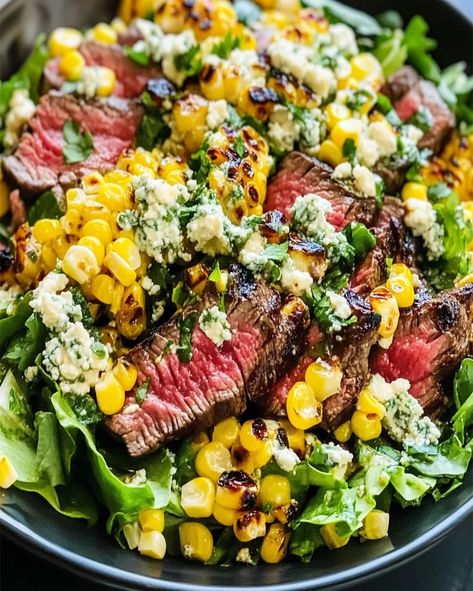 Grilled Corn and Gorgonzola Steak Salad Recipe for Summer - optimal recipes Steak Corn Salad, Gorgonzola Steak, Salad With Steak, Optimal Recipes, Steak Salads, Steak Salad Recipe, Grilled Steak Salad, Ray Peat, Recipe For Summer