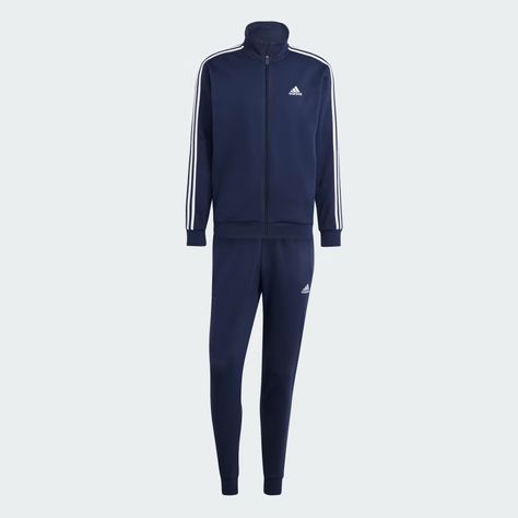 adidas Basic 3-Stripes Fleece Track Suit - Blue | Men's Lifestyle | adidas US Adidas Tracksuit, Adidas Fashion, Track Suit, Mens Lifestyle, Activewear Sets, Adidas Sportswear, Suit Separates, Blue Adidas, Adidas Online