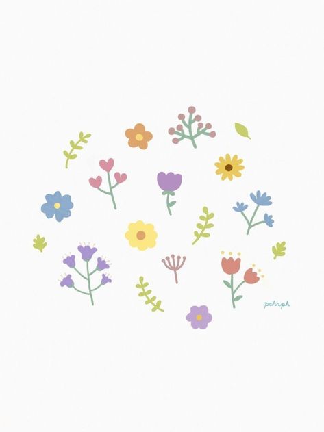 Cute Mini Flower Drawing, Small Flower Illustration, Flower Simple Illustration, Cute Flower Drawing Aesthetic, Mini Flower Drawing, Flowers Cute Drawing, Cute Flowers Doodle, Flower Cute Drawing, Small Flowers Drawing